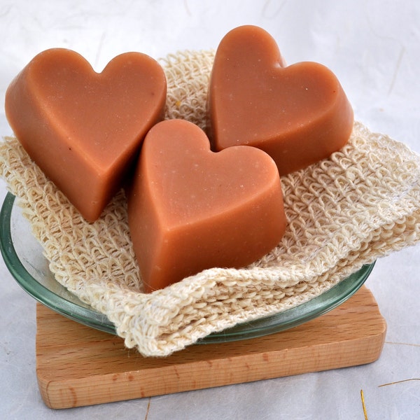 Organic Goat Milk Soap, 3 Heart Shaped Rose Geranium Cold Process Soaps