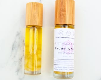 Crown Chakra Essential Oil Roller with Crystals: Aromatherapy, Yoga, Meditation