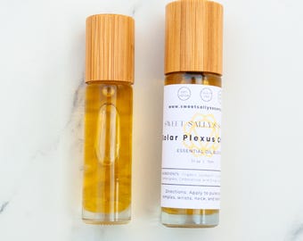 Solar Plexus Chakra Essential Oil Roller with Crystals: Aromatherapy, Yoga, Meditation