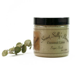 Coconut Lime Sugar Scrub 4oz, Emulsified Organic Sugar