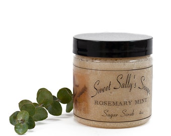 Rosemary Mint Sugar Scrub 4oz ,Emulsified Organic Sugar