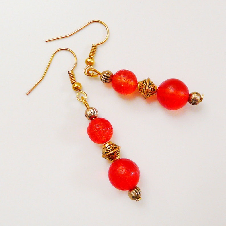 Orange Gold Earrings Antique Gold Tone Dangle Earrings With | Etsy
