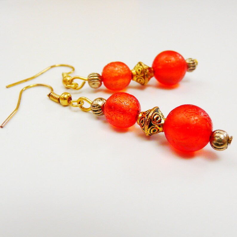 Orange Gold Earrings Antique Gold Tone Dangle Earrings With Etsy