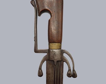Antique Moroccan Nimcha Sabre 18th Century Saber Sword Islamic Zanzibar Pirate Large Steel Blade Bone Hilt Brass Mounts Coastal Africa