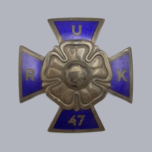 Vintage Finnish WWII Regimental Badge (Reserve Officer Course 47) RUK-Risti Finland Military Order Decoration Cross WWI WW1 WW2 Silver