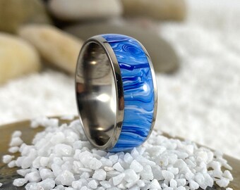 Titanium Ring Crafted with Recycled Surfboard Resin Inlay Size 8 u.s.