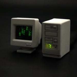 Miniature Hacker Terminal Retro Tower Bundle: Cyberpunk Desktop Replica