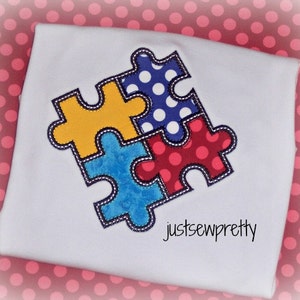 Autism Awareness Puzzle Embroidery Applique Design
