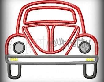 May include: Red cartoon car with a white bumper and yellow headlights. The car has a rounded shape and a simple design.