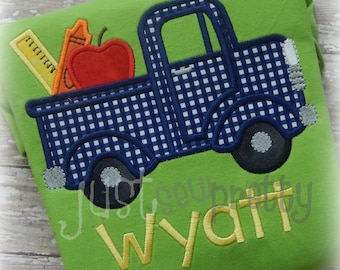 Back to School Truck Embroidery Applique Design