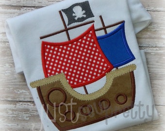 Pirate Ship Embroidery Applique Design