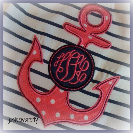 Monogram Anchor Embroidery Applique Design