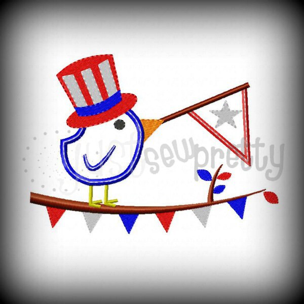 Patriotic Birdie Branch Embroidery Applique Design