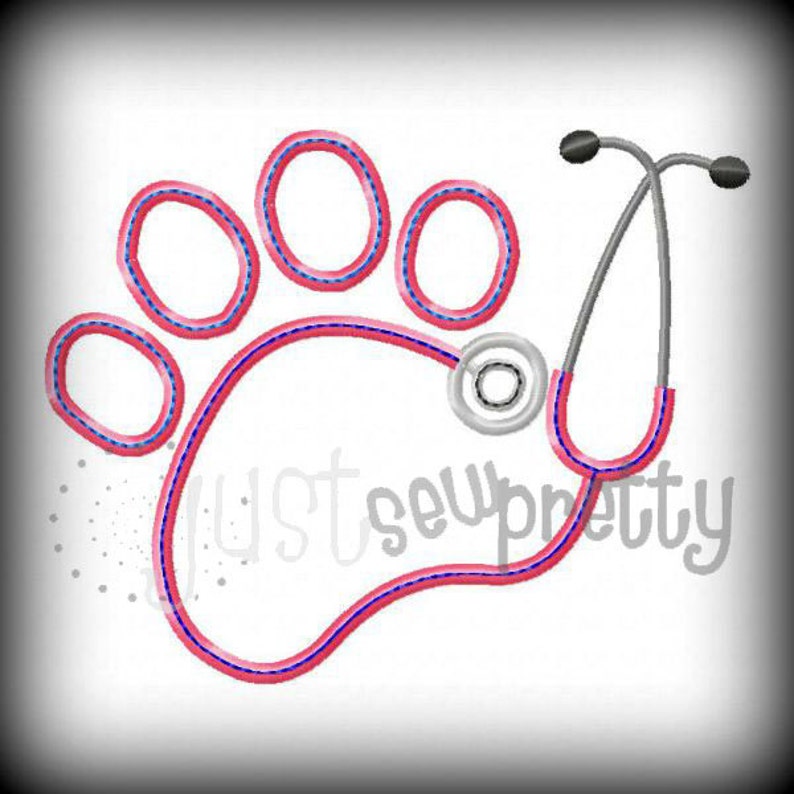Pawprint Stethoscope Embroidery Applique Design Etsy