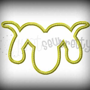 May include: A yellow outline of a stylized ram's head with two horns.