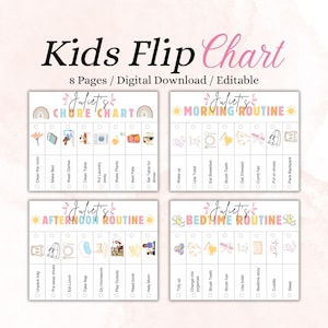 Kids flip routine chart editable printable, morning flip done, Evening Bedtime, Visual schedule for kids toddler chore chart