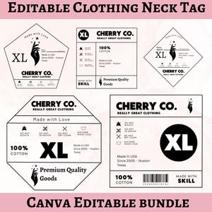 Paquete de etiquetas de ropa editables, etiqueta de etiqueta de cuello de camiseta, etiqueta de cuidado de prendas de bricolaje, etiquetas de ropa personalizadas, instrucciones de lavado, plantilla de Canva