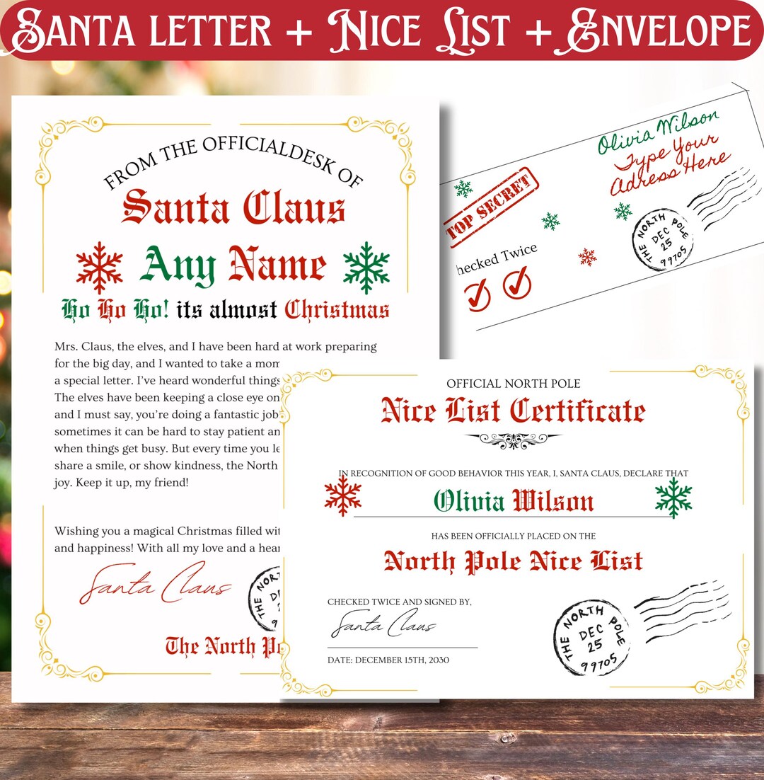 Editable Official Letter From SANTA Claus Bundle NICE List Certificate ...