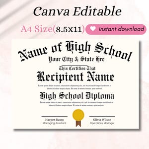 Editable  High School Diploma Template with Seal, Printable Home School Diploma, High School Diploma, Diploma Replica Template,