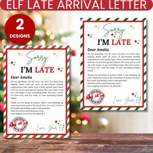 Carta de elfo por llegar tarde, saludos de elfo, lo siento por llegar tarde, plantilla editable, descarga instantánea,