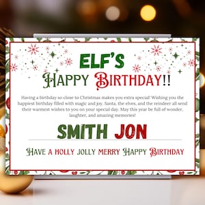 Carta de cumpleaños de elfo, carta de feliz cumpleaños de tu elfo, carta de cumpleaños de elfo personalizada imprimible, carta de cumpleaños de elfo editable en formato PDF, certificado de cumpleaños de elfo