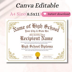 Editable  High School Diploma Template with Seal, Printable Home School Diploma, High School Diploma, Diploma Replica Template,