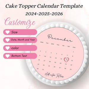 Custom Burn Away Cake Topper Calendar Template, Custom Round Сake Topper, 2024 Calendar Printable, Birthday Cake Topper, Burn away