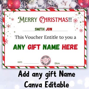 Modèle de bon-cadeau de Noël, cadeau de dernière minute de Noël, chèque-cadeau du père Noël, bon modifiable, bon père Noël, bon-cadeau de Noël