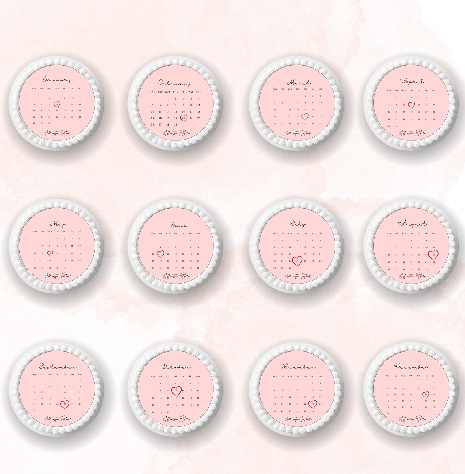 Editable burn away cake topper calendar template custom round ake