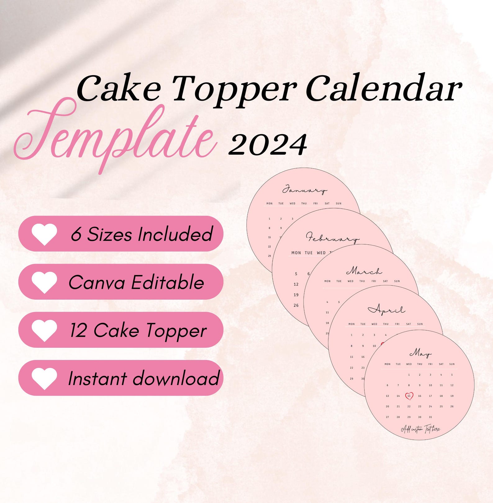 Generic Calendar Topper Editable Burn Away Cake Topper Calendar Template, Custom Round Сake ...