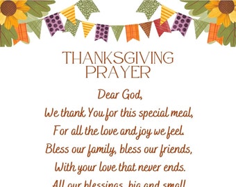 Thanksgiving Prayer Print, Preschool & Elementary (Digital Download)