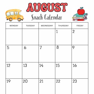 Themed School Snack Calendar