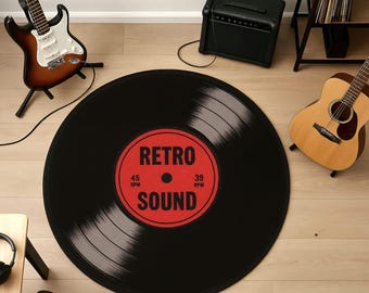 Vinyl Record Rug: Printed Round Carpet, Music Lover Gift, Cd Rug Gifts For Music Lovers, Retro Sound Vinyl Rug