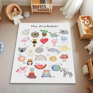 Alphabets Thema Kinderteppich, Kinderzimmer Teppich, Kinderzimmer Teppich, Weicher Teppich, Kinderzimmer Dekor, Kinderspielmatte, Geschenke für Kinder