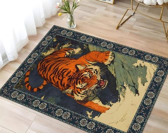 Colorful Tiger Rug: Washable Maximalist Home Decor, Non Slip Tiger Area Carpet , Japan Art Bengal Tiger Rug