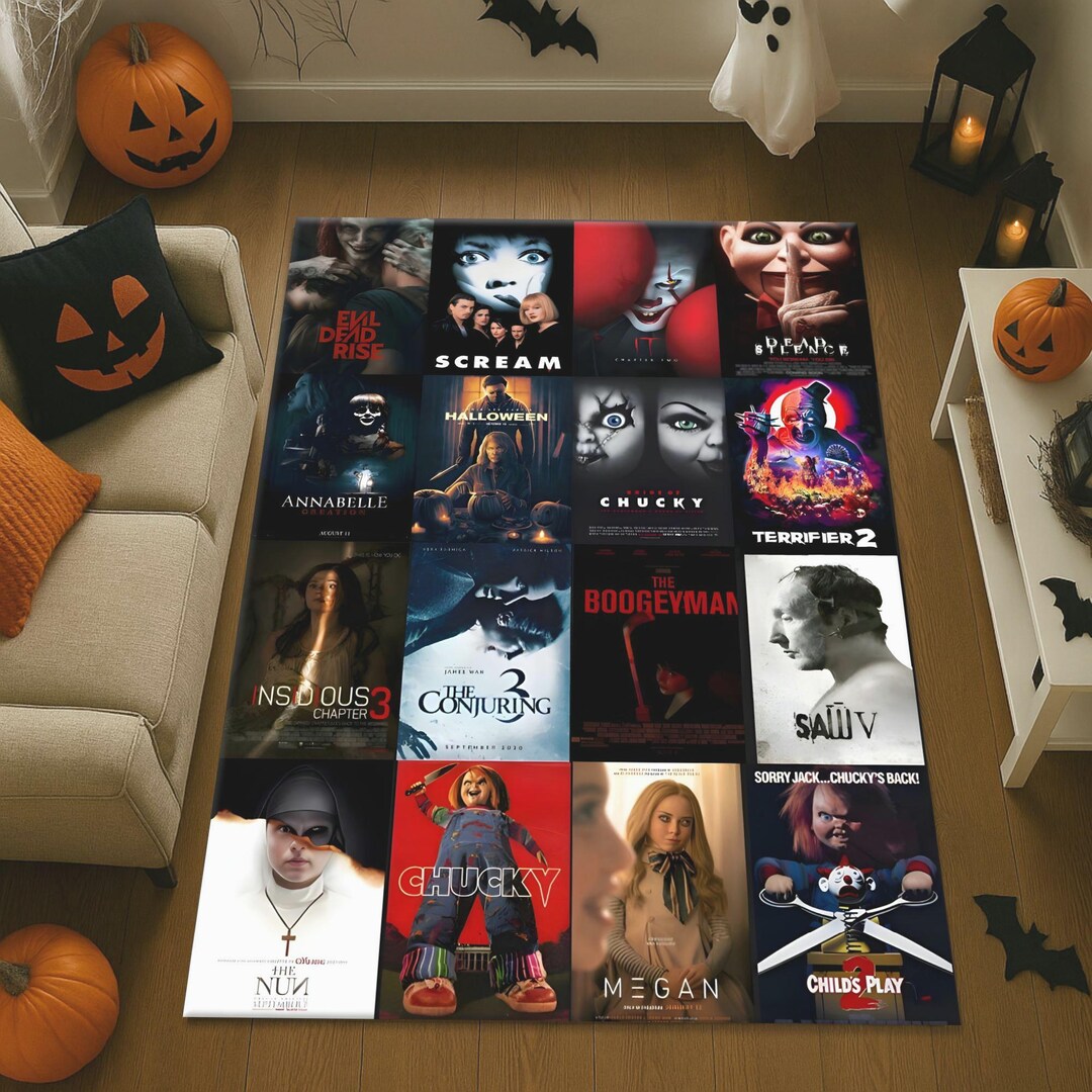 Horror Sticker Rug Horror Movie Poster Rug - Scary Halloween Floor Decor With IT, Chucky ...