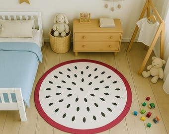 Dragon Fruit Rug – Tropical Exotic Round Carpet, Pink Colorful Fruit Mat for Living Room & Playroom