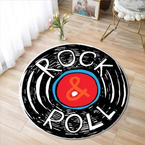 Printed Vinyl Music Record Carpet , Machine Washable Rug , Gift For Music Lovers, Custom Retro Vinyl Record Round Rug