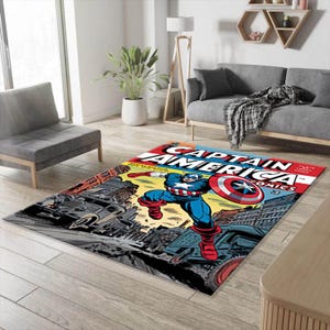 Captain America Comic Rug: Non-Slip Kids Room Decor