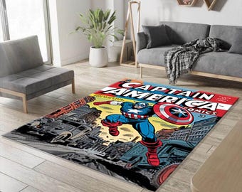 Tappeto a tema fumetti di Capitan America: decorazione antiscivolo per la cameretta dei bambini, tappeto da camera da letto con tema supereroi, decorazione per la casa a tema supereroi