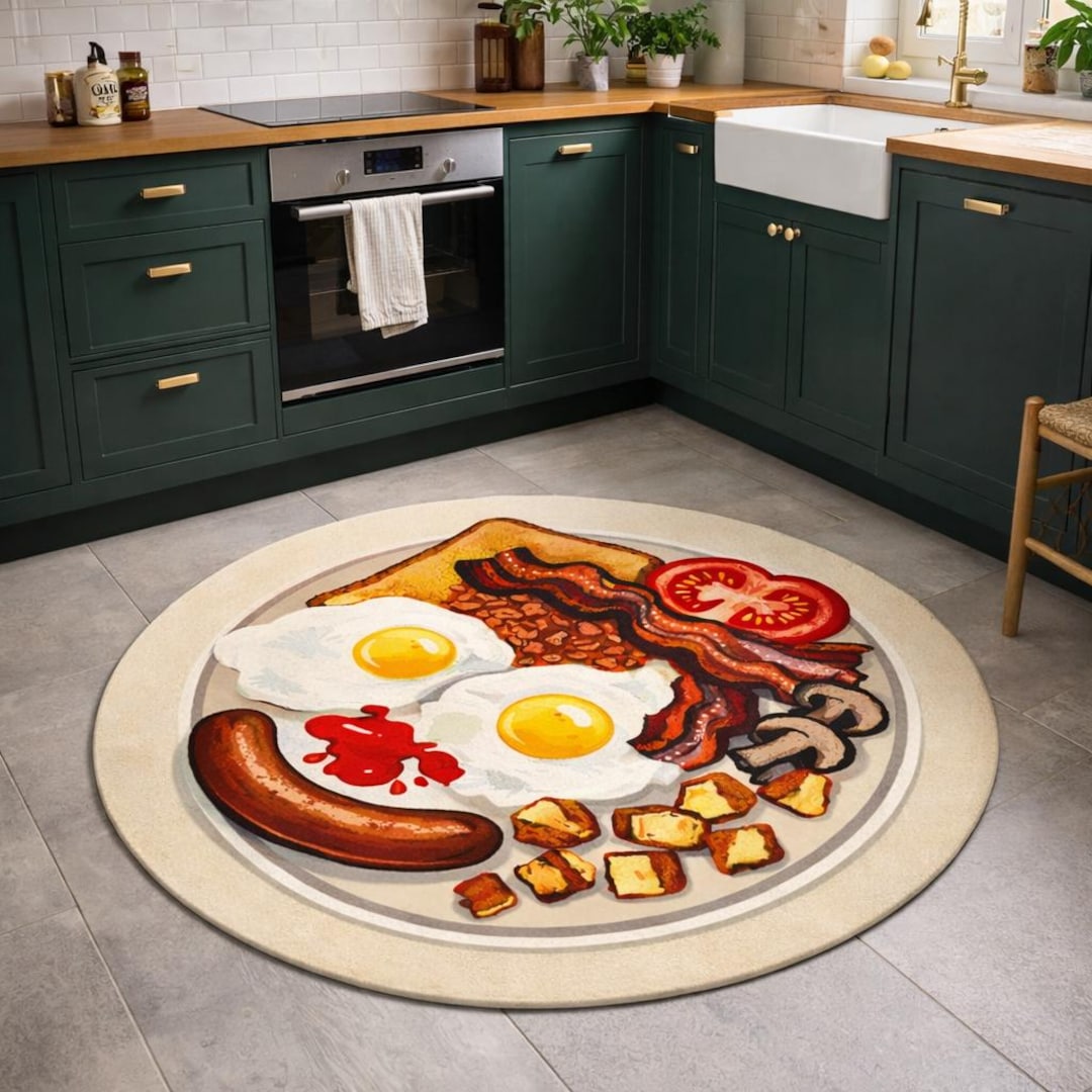 Breakfast Area Rugs Breakfast Rug, Round Kitchen Rug, Fried Egg Bacon Rug, Aesthetic Food ...