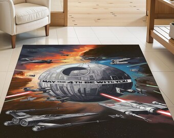 Star Wars Todesstern-Teppich – Möge die Macht mit dir sein – Sci-Fi-Wohndeko – Filminspirierter Teppich – Geschenk für Fans – Einzigartiger Todesstern-Teppich