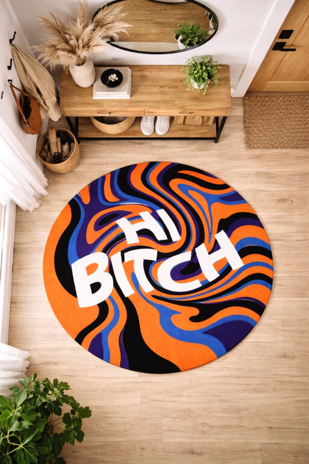 Funny Round Rug, Bold Statement Entryway Rug, Psychedelic Pop Art ...