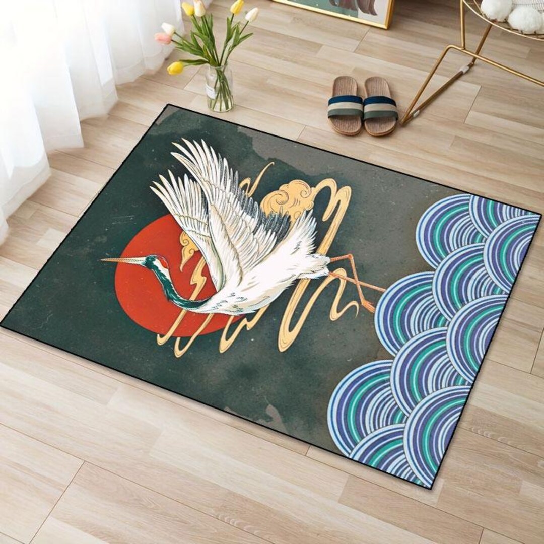 Japanese Latch Rug Japanese Crane Rug: Japan Art Living Room Carpet - Etsy