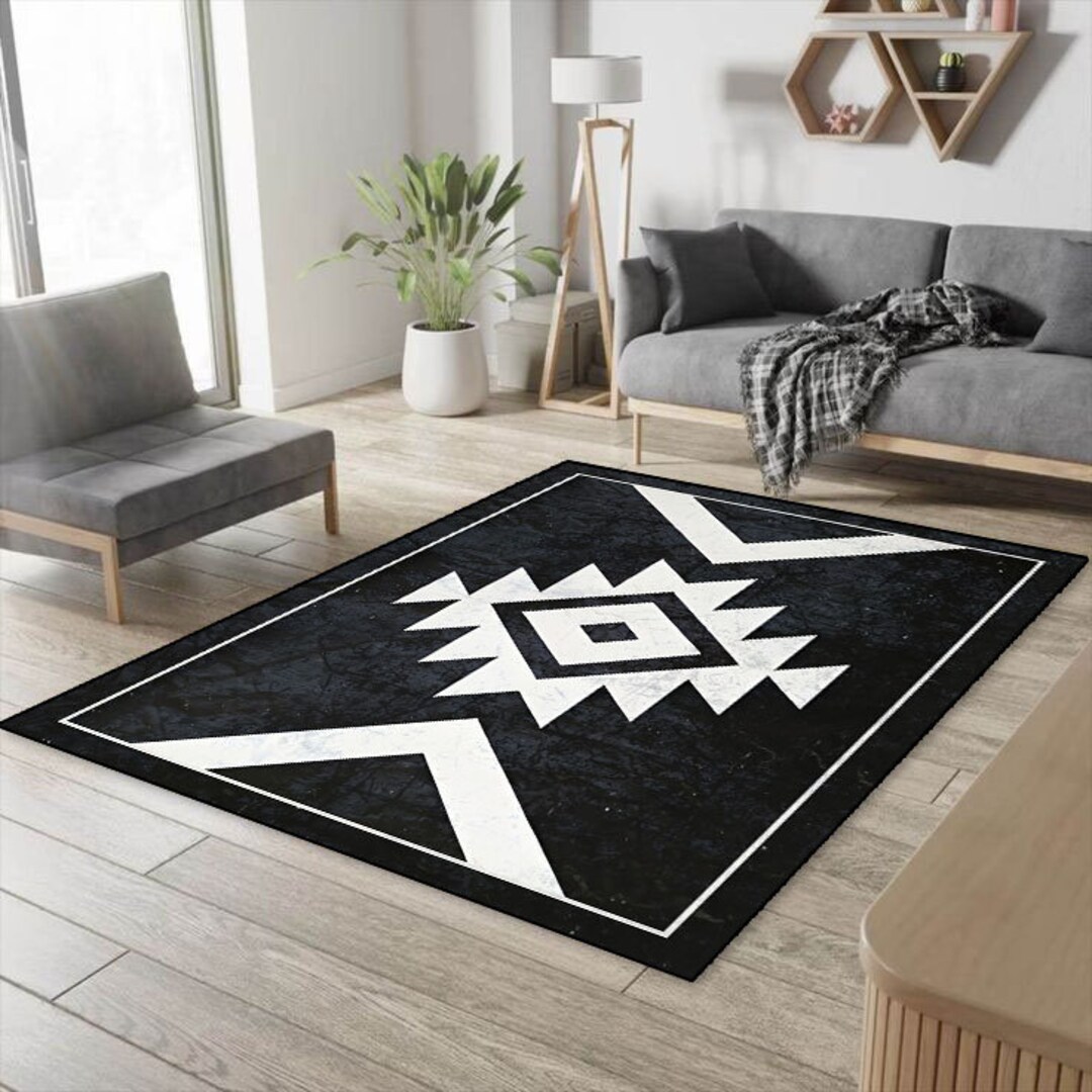 Boho Rug Scandinavian Nordic Black & White Carpet Etsy — free download