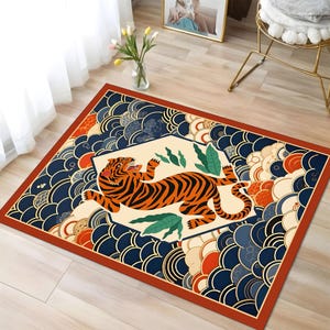 Special Design Tiger Theme Rug,Japan Art Tiger Theme Printed Rug,Unique Rugs For Living Room, Decorative Rug For Bold Decor, Japan Art Decor