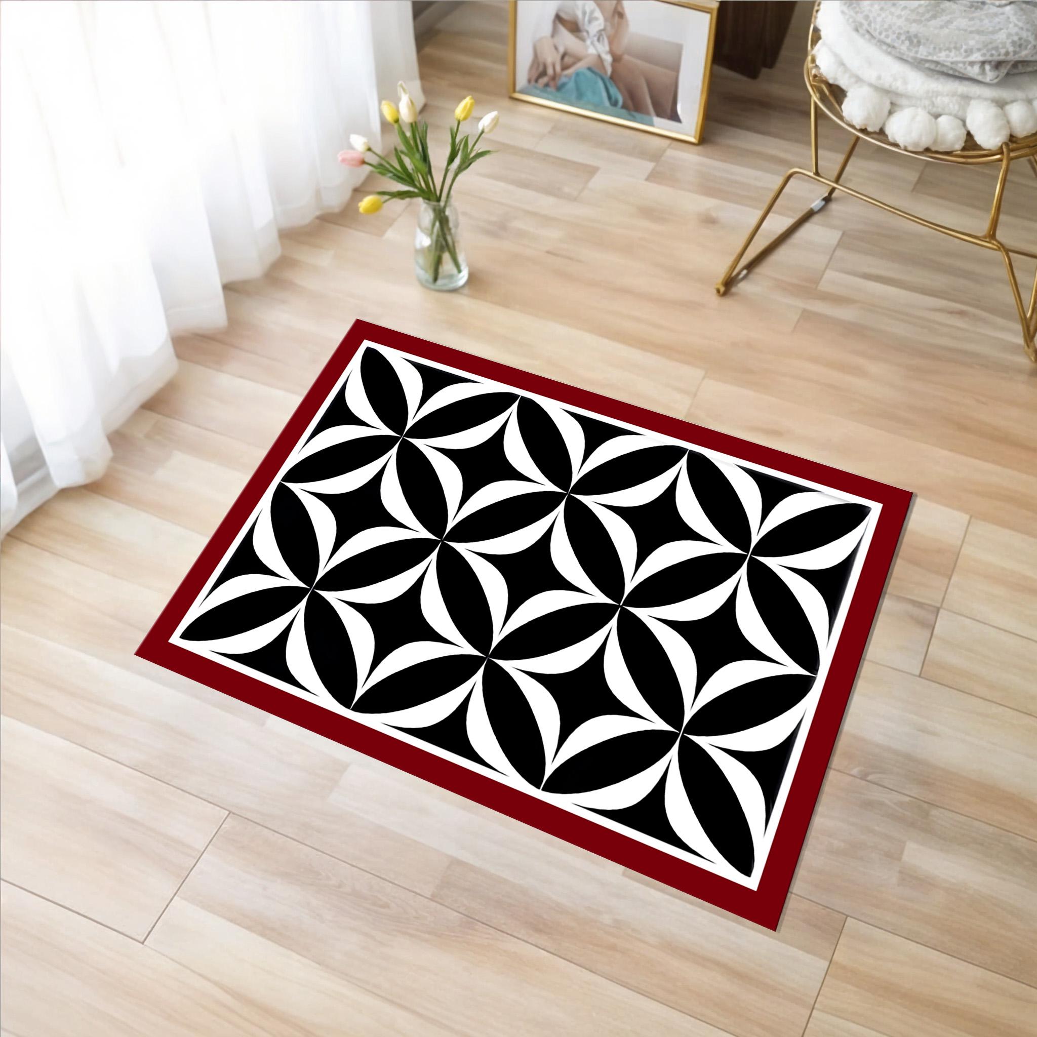 ボヘミアンスタイル ラグ 白黒 幾何学模様 白黒ボヘミアンラグ：モダン