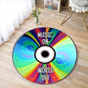 Printed Vinyl Music Record Carpet , Machine Washable Rug , Gift For Music Lovers, Custom Retro Vinyl Record Round Rug