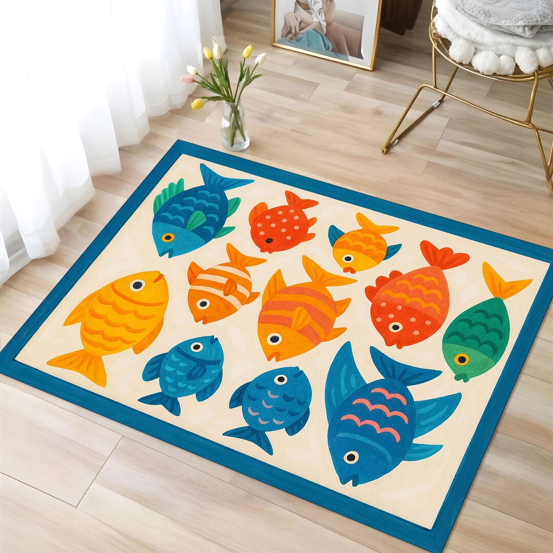 Throw Rug Fish Colorful Fish Print Rug: Modern Nautical Home Decor, Non Slip Kitchen ...