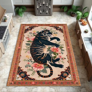 Tiger Rug, Unique Rugs For Living Room, Decorative Rug For Bold Decor, Fierce Decor, Maximalist Home Decor